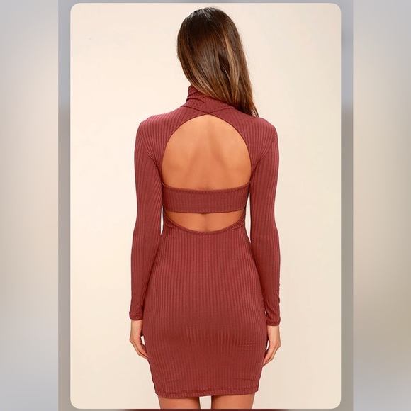 S - Lulu’s Party Goer Rusty Rose Long Sleeve Bodycon Dress - Picture 8 of 8